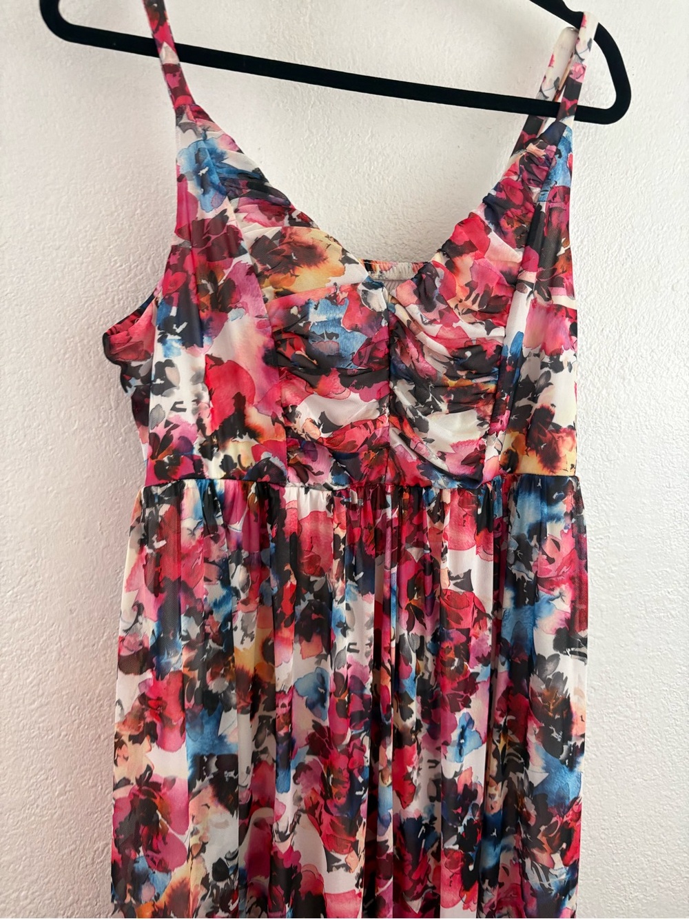 Torrid Soft Mesh Pleated Maxi Dress multicolor watercolor floral print 1XL - Picture 4 of 6